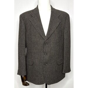 Yorkshire & Hill Blazer Men 42R Wool Lambswool Brown Tweed Notch Lapel Jacket